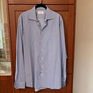 Like New 📈 ETON Contemporary Light Blue Microcheck Dress Shirt Sz 44 / 17.5